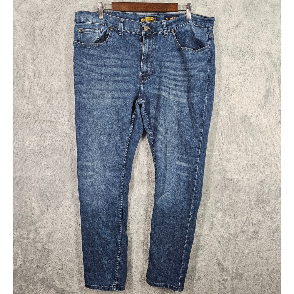 RUGBY STRETCH DENIM Mens Jeans 40X32 29 Inseam Dark Blue Cotton Blend Pants